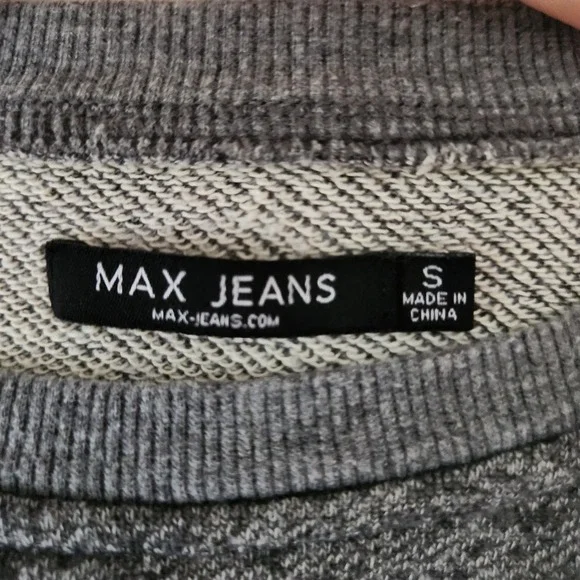 Max Jeans Womens Gray Layered Look Sweatshirt Shoulder Zip Striped Hem Small - Picture 3 of 5